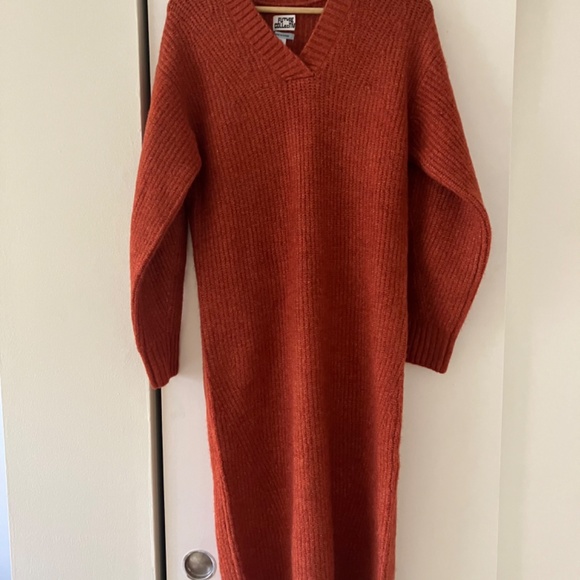 Long Sleeve Chunky Sweater Midi Dress, rust, fits m/l - Picture 2 of 7